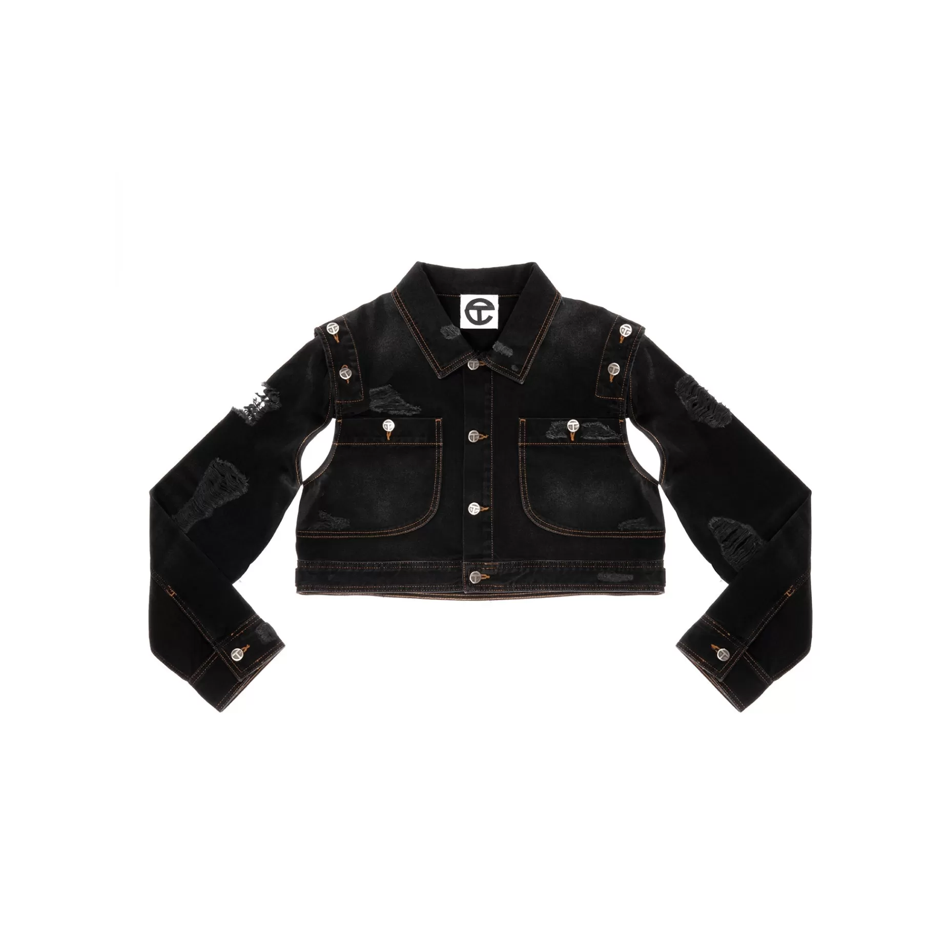 Cropped Detachable Jean Jacket - Distressed Black^Telfar Hot