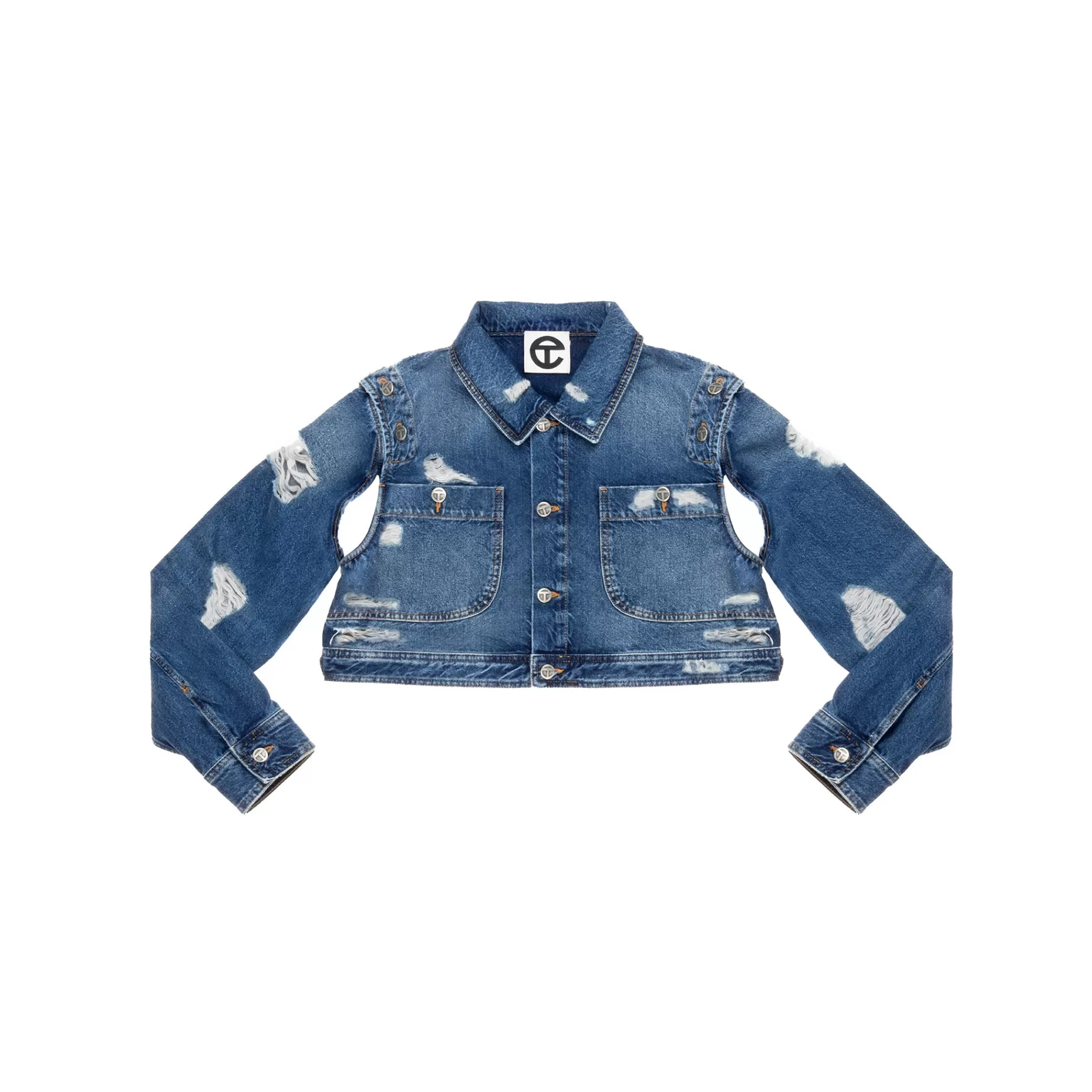 Cropped Detachable Jean Jacket - Distressed Blue^Telfar Discount