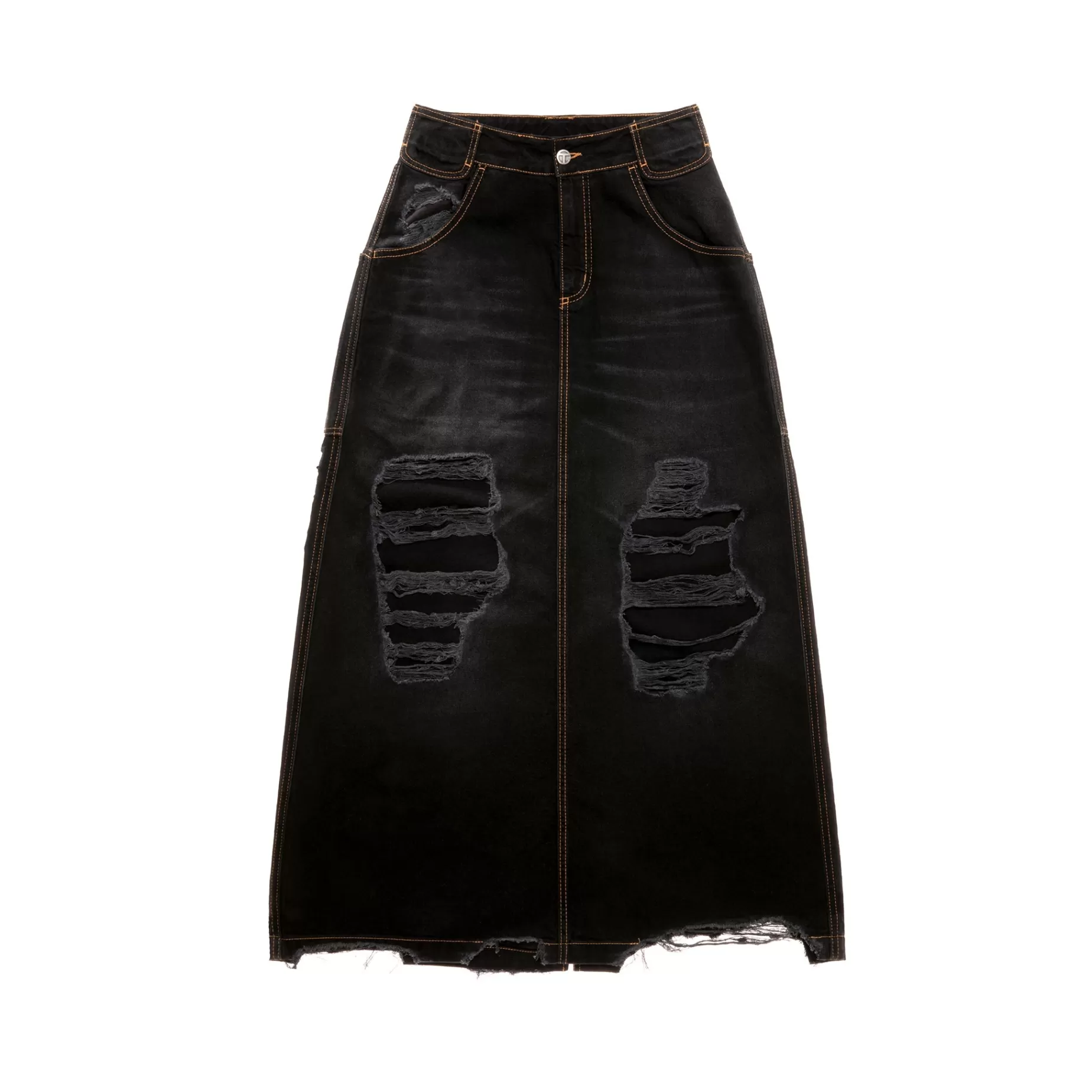 Long Jean Skirt - Distressed Black^Telfar Cheap