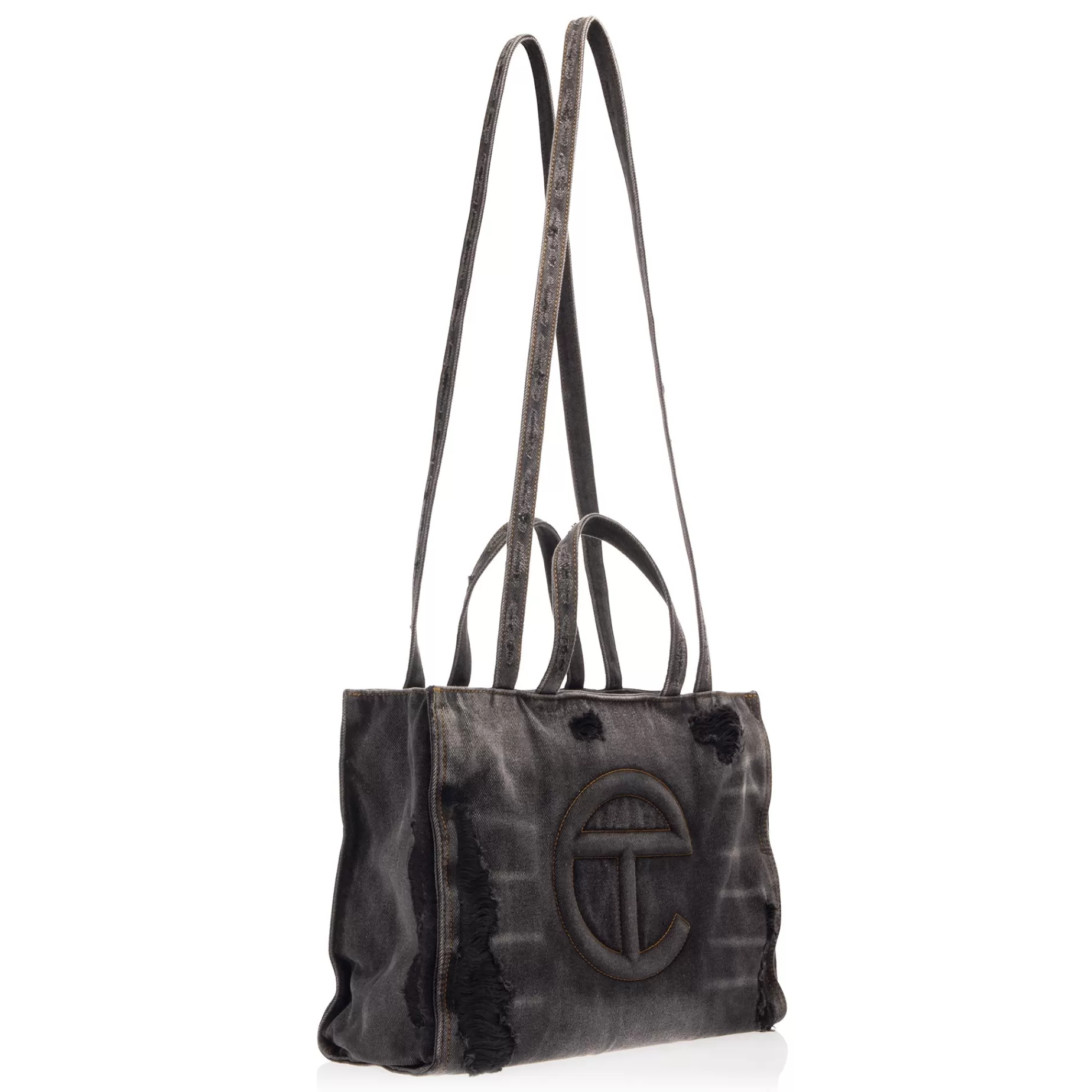 Medium Denim Shopper - Distressed Black^Telfar Best Sale