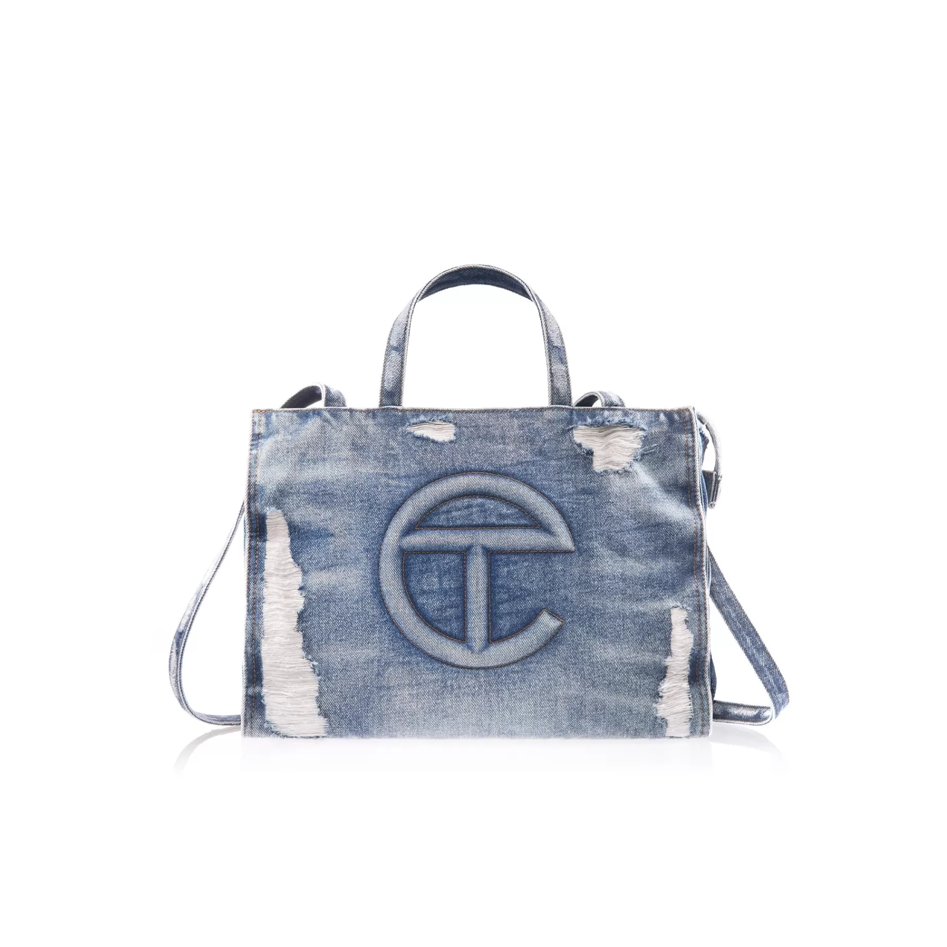 Medium Denim Shopper - Distressed Blue^Telfar Store